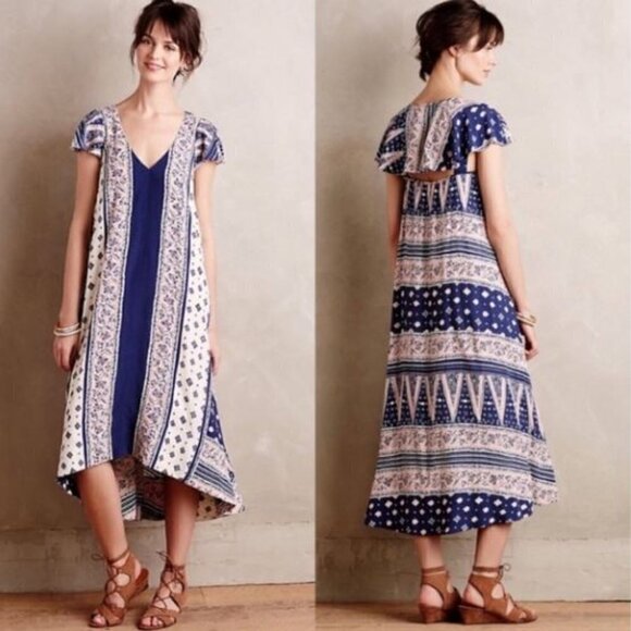 Anthropologie's Maeve Summertime Swing High-Low Hem V-Neckline Floral Dress - Picture 1 of 10